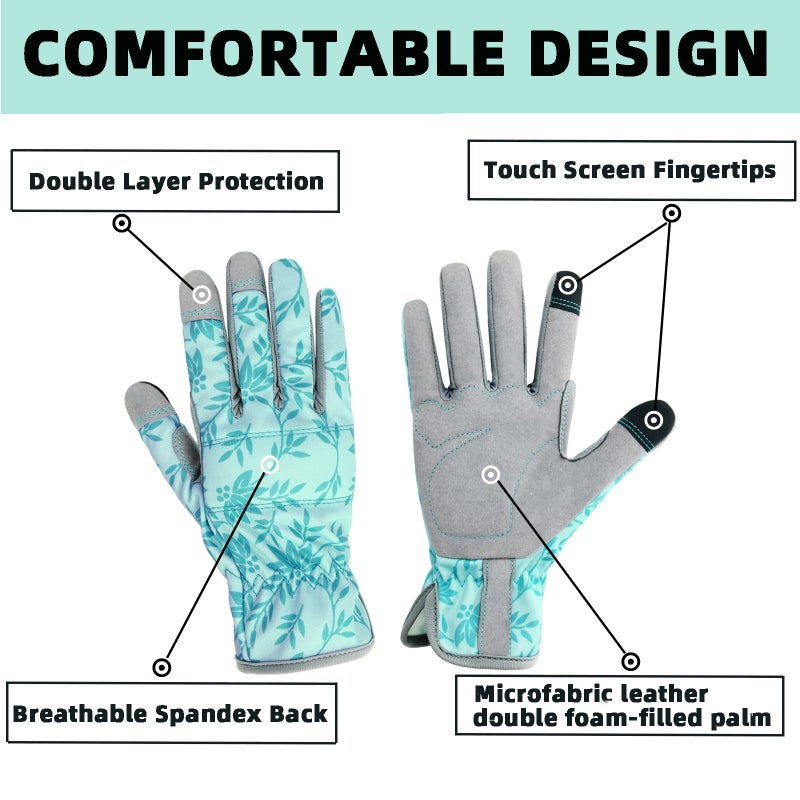 KLDOLLAR Leather Gardening Gloves for Women  Breathable Spandex & Thorn Proof Garden Gloves for Weeding Planting Digging  Flexible Touch Screen Grip - Medium Green - Image 2